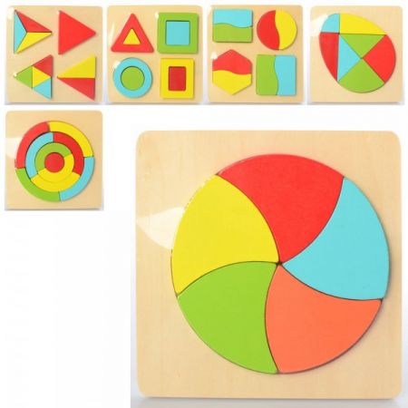 Деревянная игрушка Геометрика MD 2326-1  6видов, в кульке, 15-15-1,5см Артикул:MD 2326-1