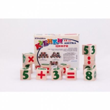 Кубики. Цифри та знаки 12 кубиків. Komarovtoys T 604
